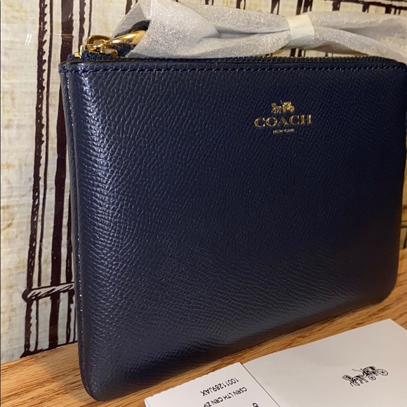 COACH ‘midnight’ navy crossgrain leather wristlet - Picture 2 of 8